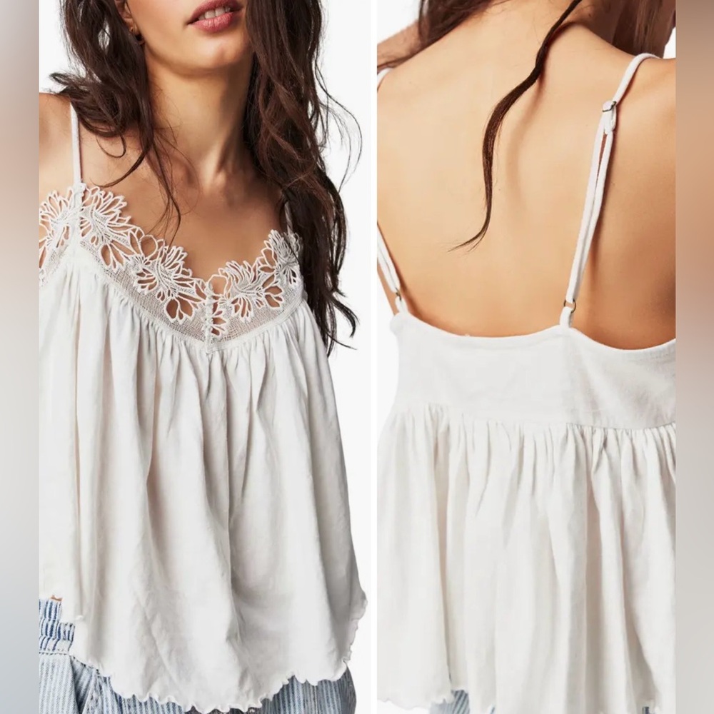 Free People White Lace Kayla Tank Top Size Small